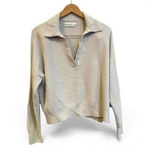 Abercrombie & Fitch Soft Collection V-neck Sweater Sz Large Cropped Oatmeal